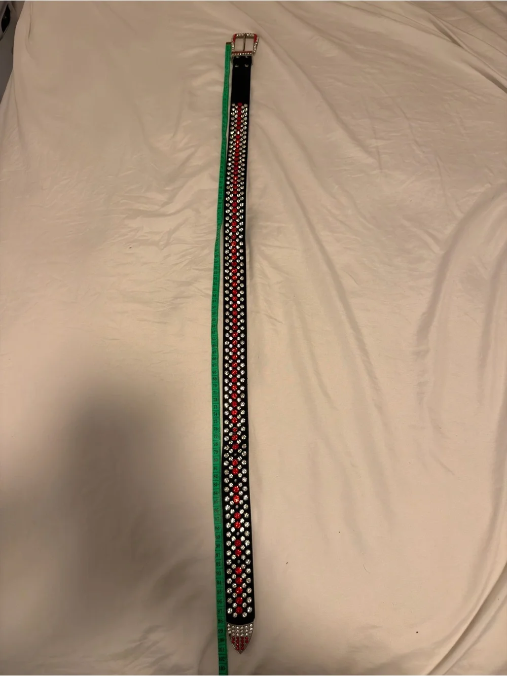 Black Rhinestone Studded Belt with Red Accents